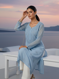 Muted Blue Gala-Booti Chikankari & Mukaish Kurta