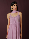 Rose Mauve Strappy Chikankari Anarkali Set