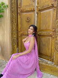 Rose Mauve Strappy Chikankari Anarkali Set