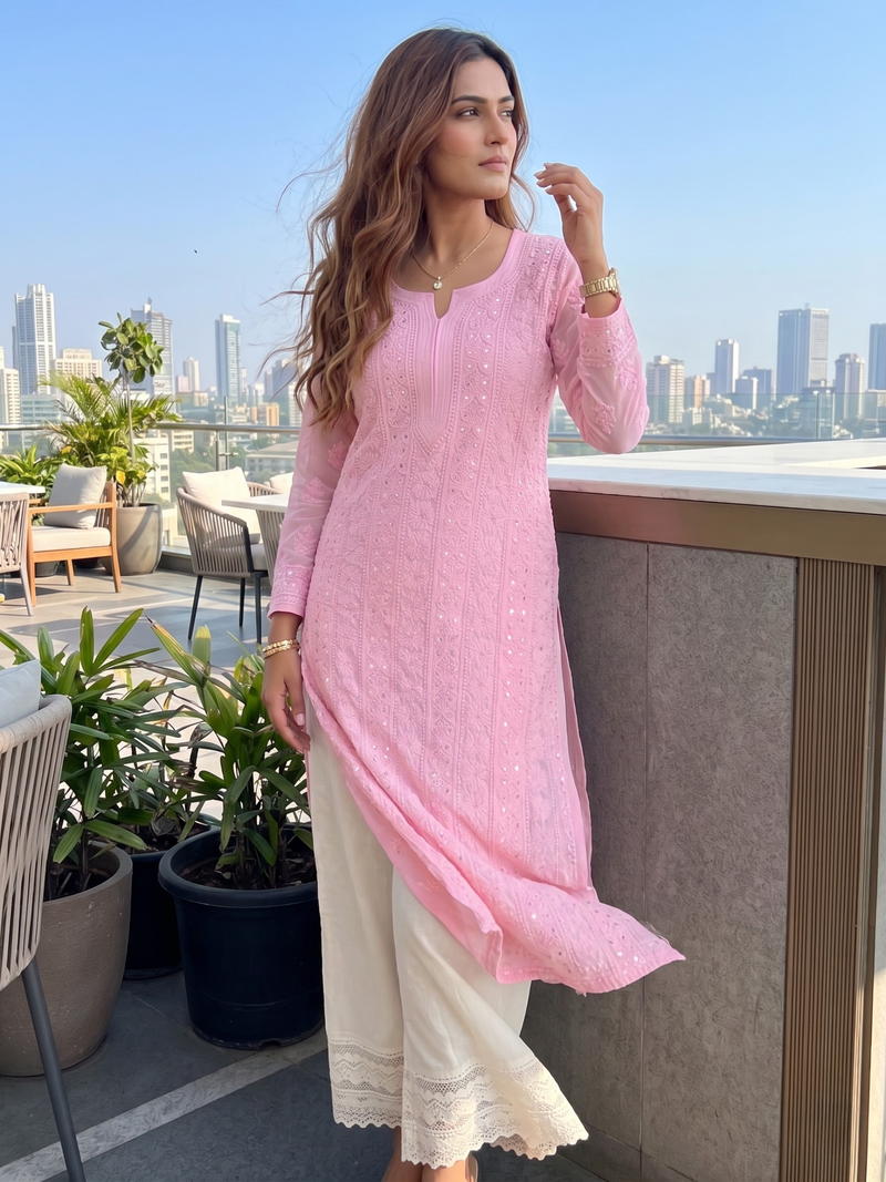Blossom Pink Chikankari Kurta