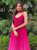Russian Pink Flared Anarkali Chikankari Kurta Set