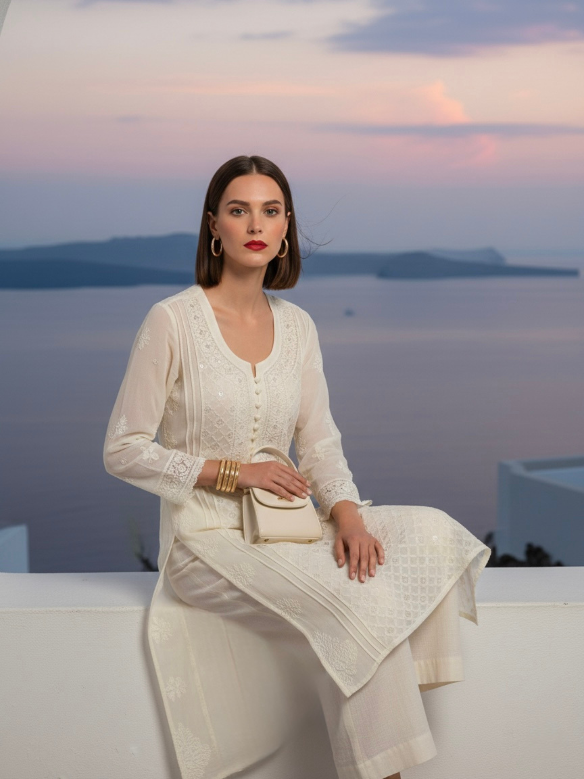 Paros White Ring Work Chikankari Kurta