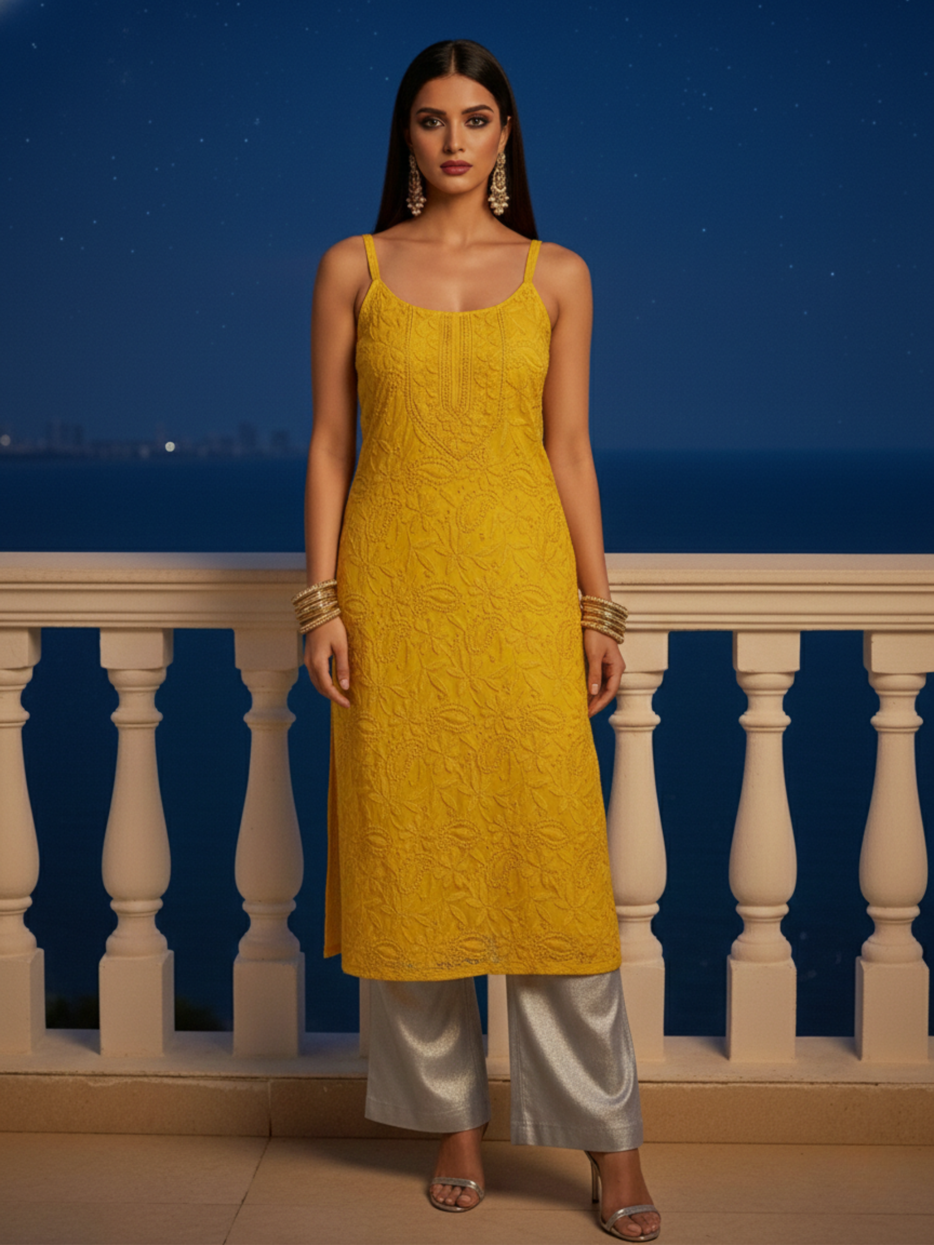 Solace Chikankari & Lace Sleeveless Kurta