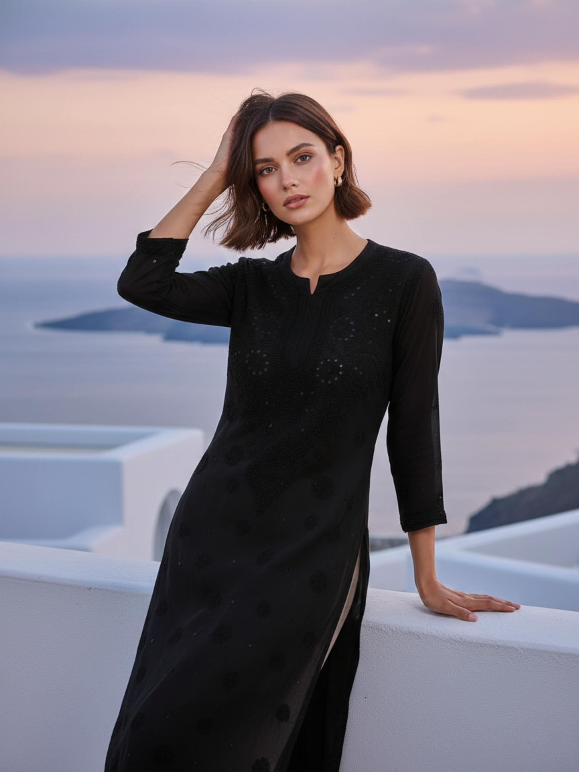 Elara Chikankari & Mukaish Work Solid Long Kurta