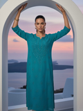 Aqua Teal Gala-Booti Chikankari & Mukaish Kurta