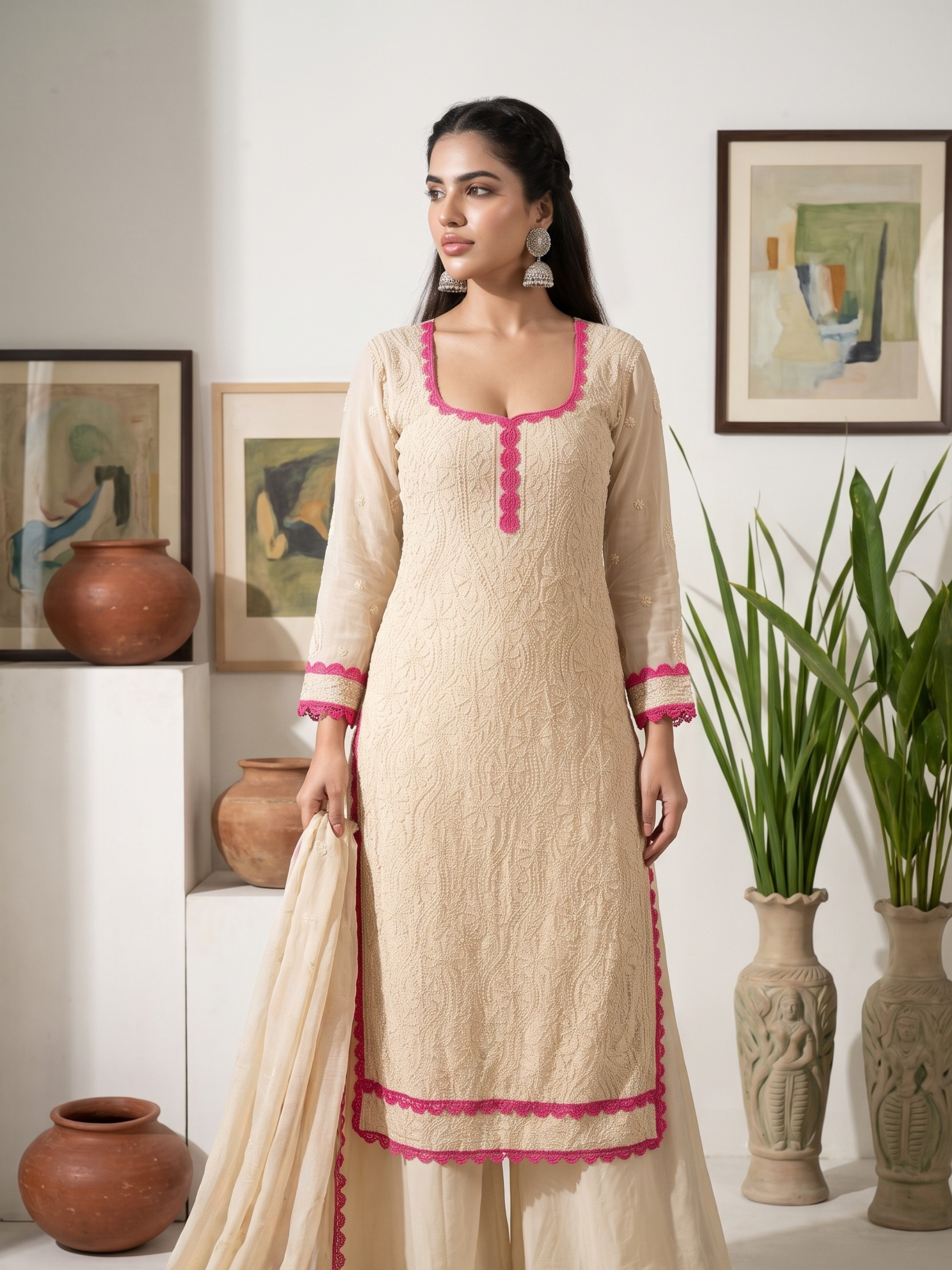Athena Chikankari & Lace Kurta Set (Set of 3)