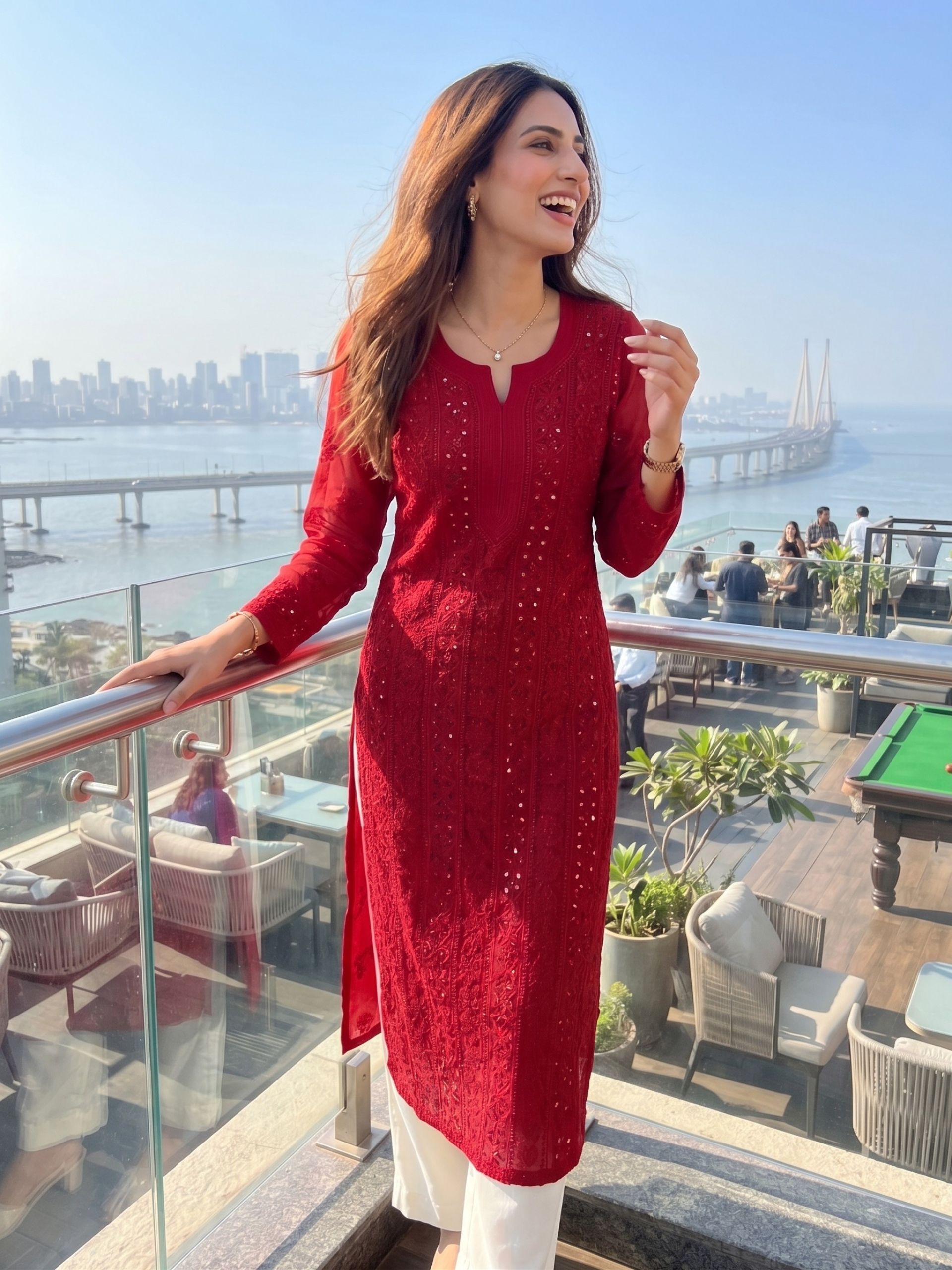 Forbidden Red Full Sleeves Chikankari Kurta