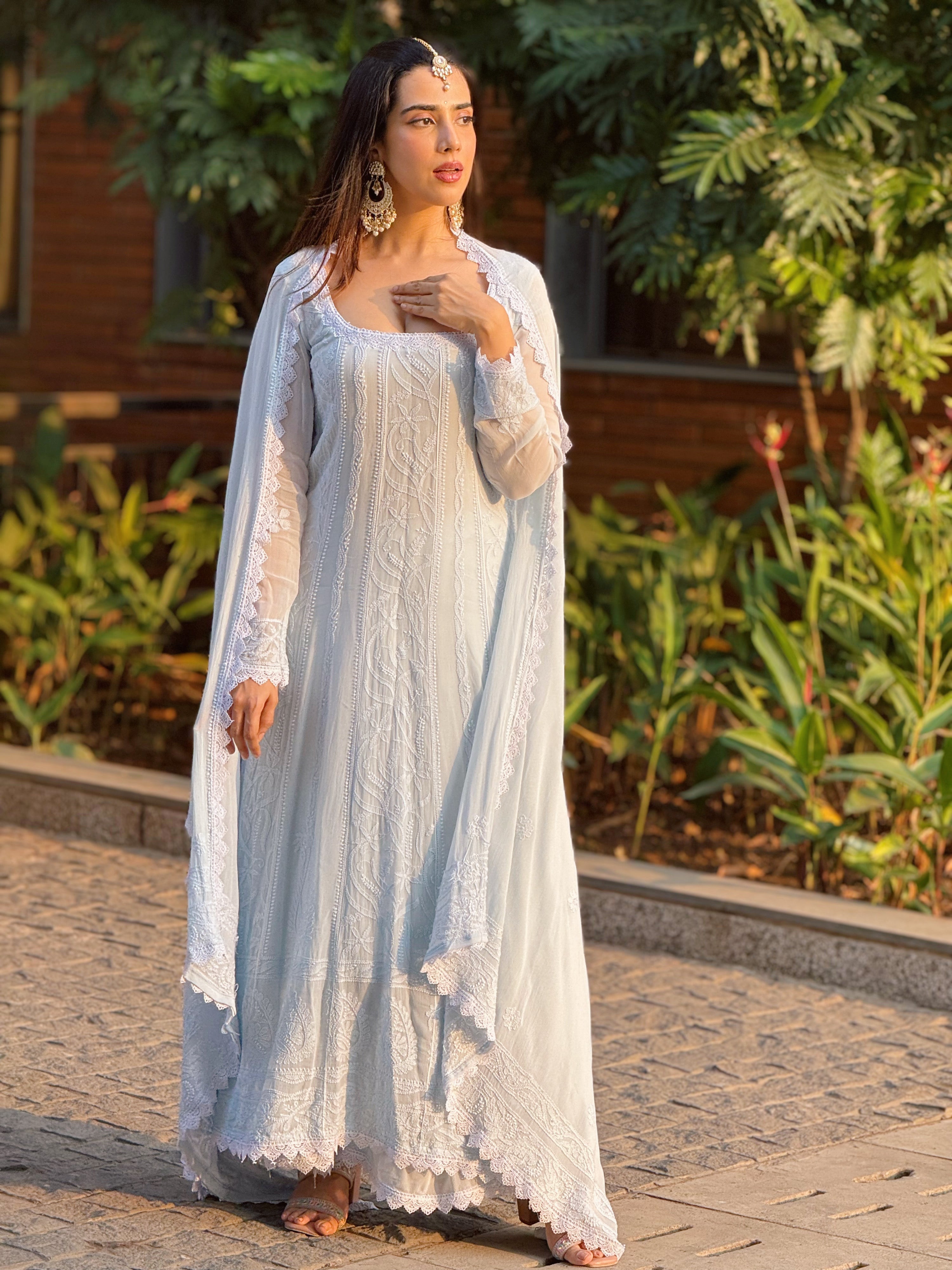 Tourmaline Chikankari Lace Anarkali Set (set of 3)