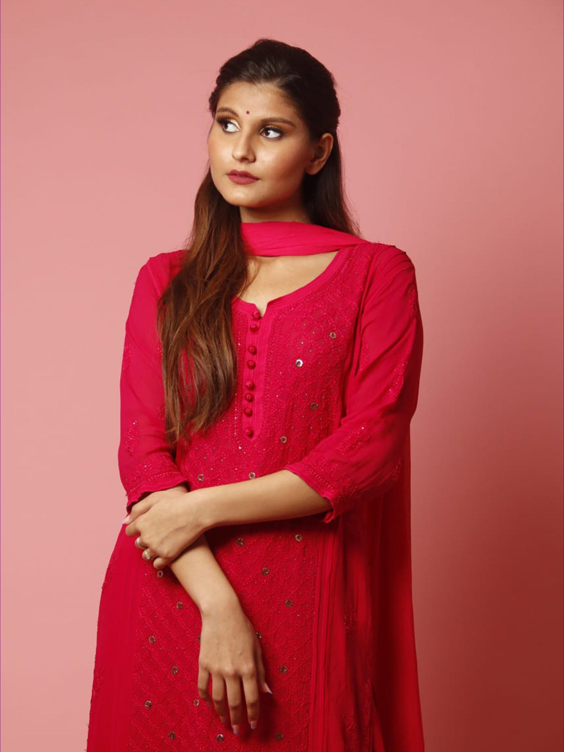 Azalea Pink Chikankari And Mukaish Kurta - Shop Label Aishwaryrika