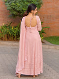 Pink Rose Chikankari Lace Anarkali Set (Set of 3)