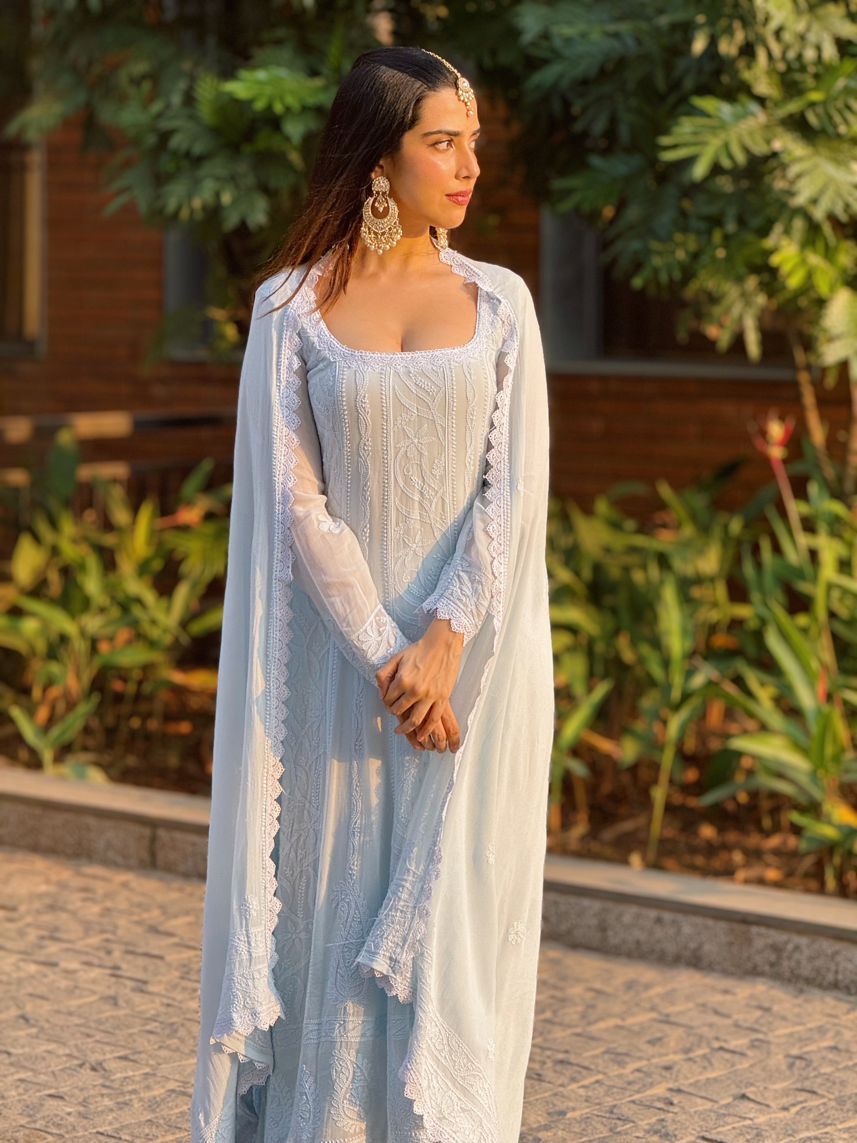 Tourmaline Chikankari Lace Anarkali Set (set of 3)