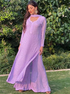 French Lavender Chikankari & Mukaish Kurta Set (Set of 3)