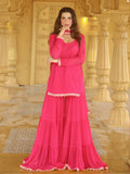 Topaz Pink Chikankari Kurta-Flared Gharara with lace Set
