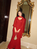 Forbidden Red Full Sleeves Chikankari Kurta Set