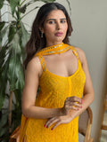Sicilian Yellow Mirror Work Chikankari Kurta Set (set of 3)
