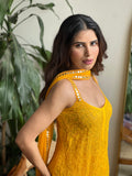 Sicilian Yellow Mirror Work Chikankari Kurta Set (set of 3)