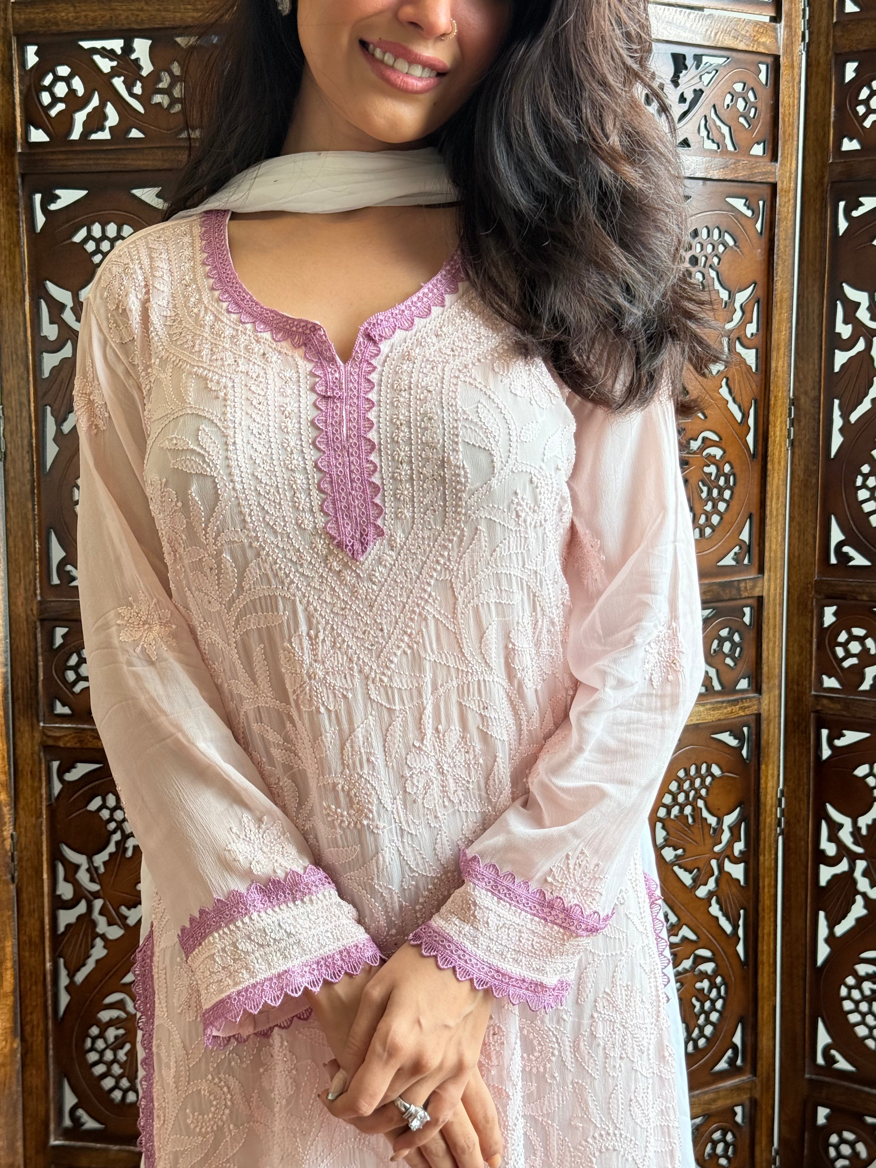 Ethereal Mauve Chikankari Short Kurta