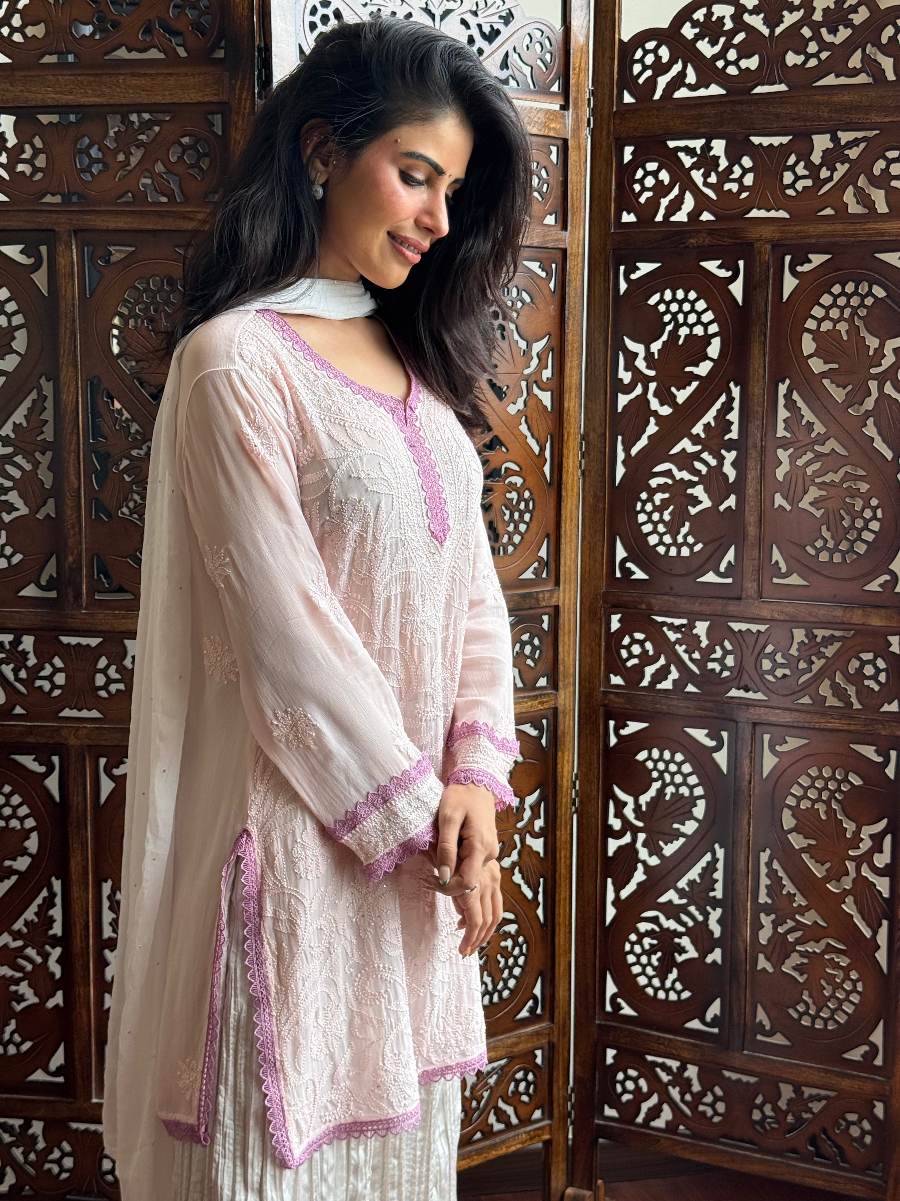 Ethereal Mauve Chikankari Short Kurta