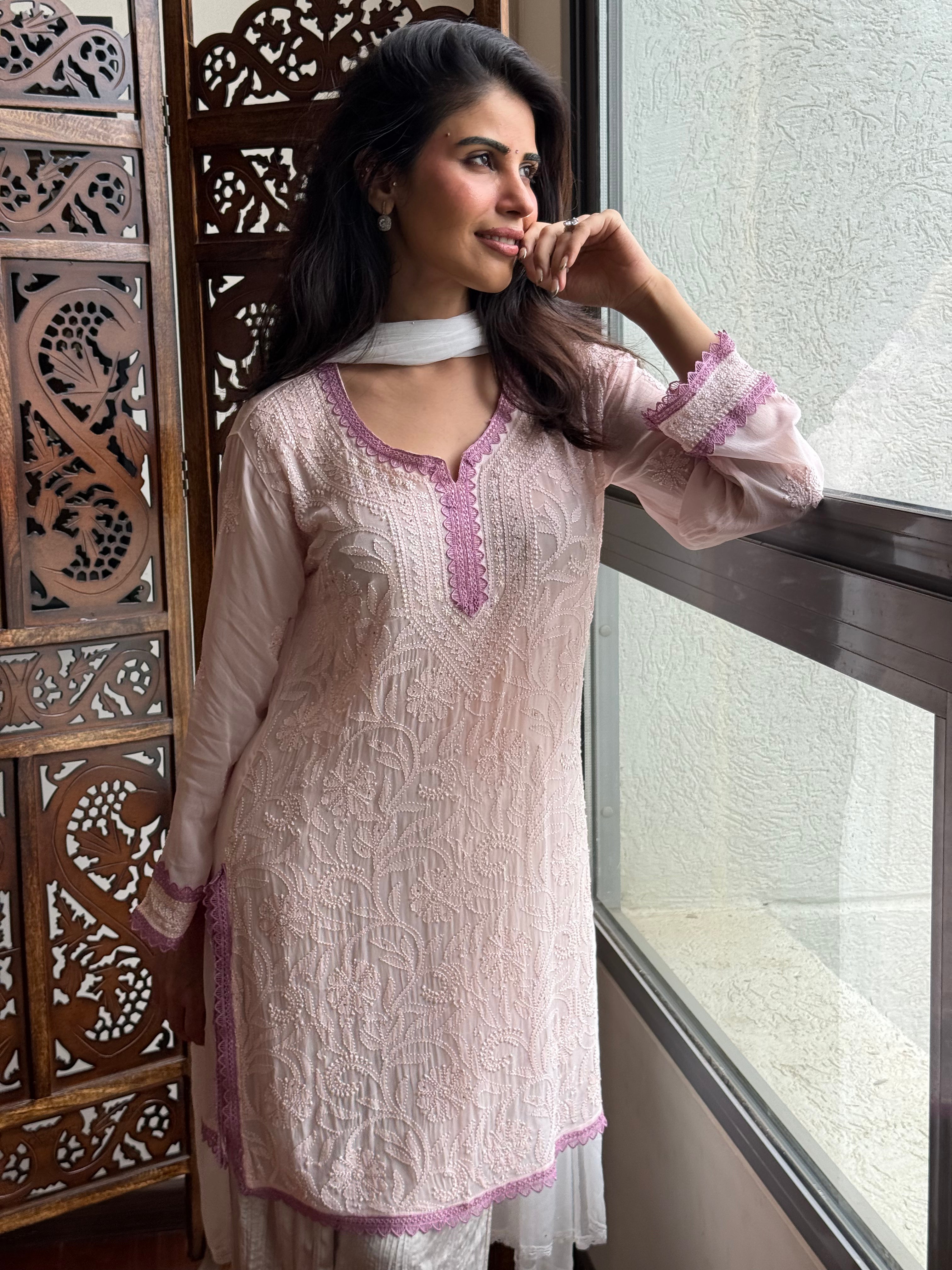 Ethereal Mauve Chikankari Short Kurta