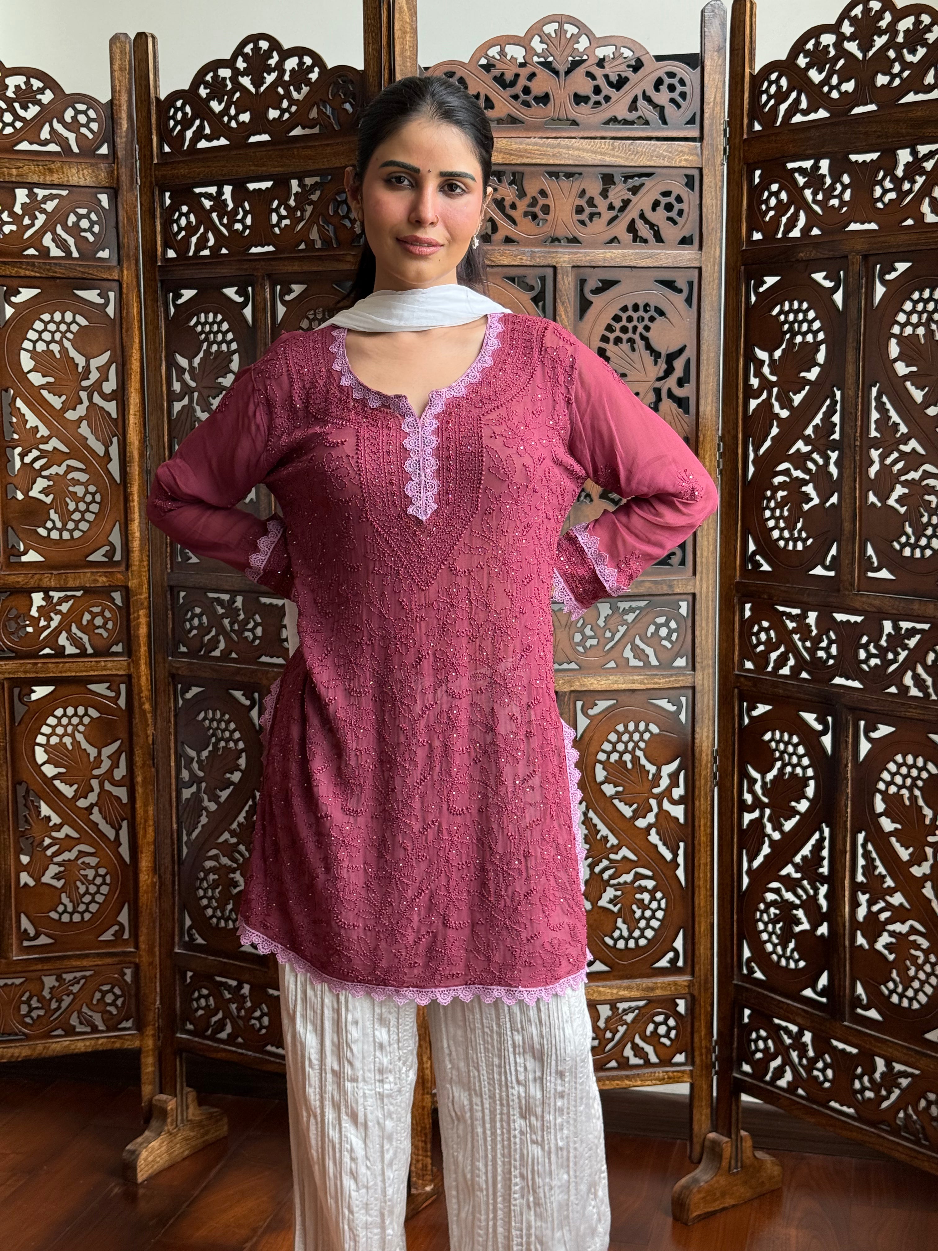 Blush Orchid Mauve Chikankari Short Kurta