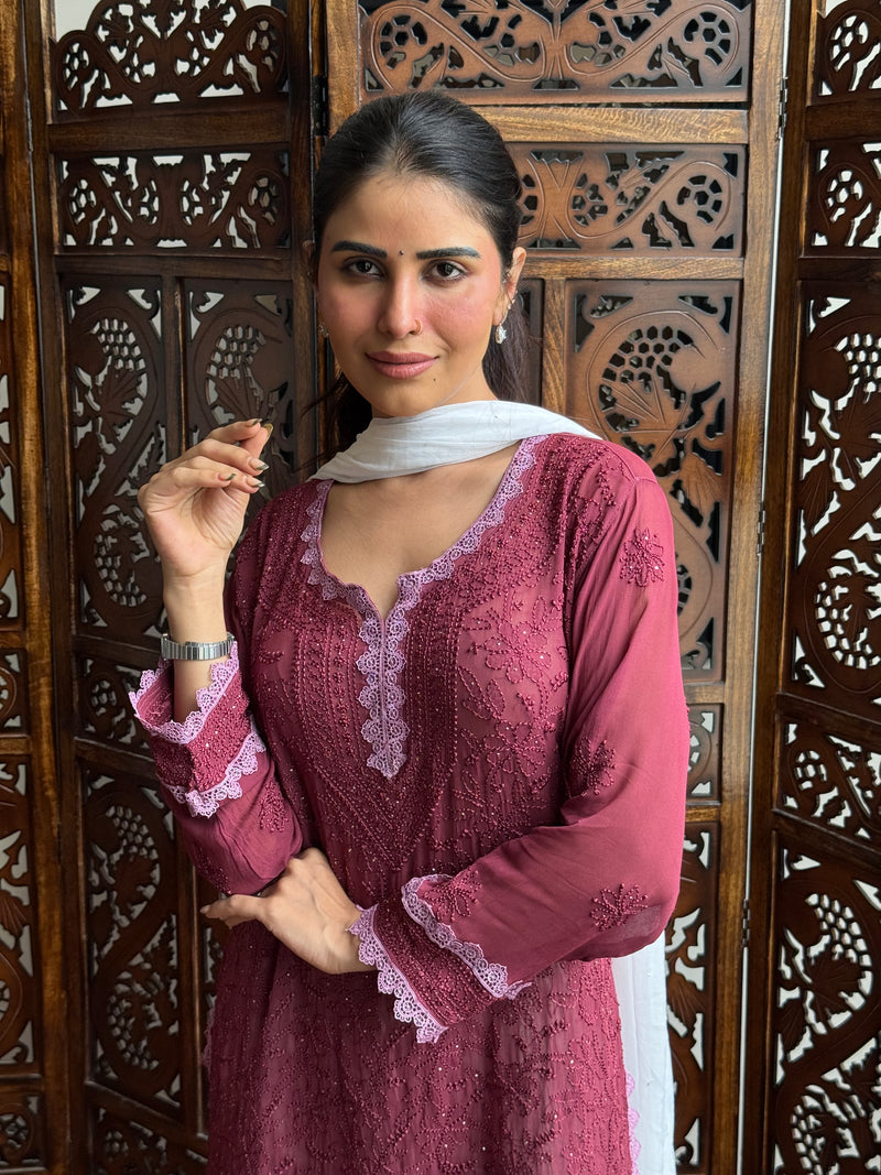 Blush Orchid Mauve Chikankari Short Kurta