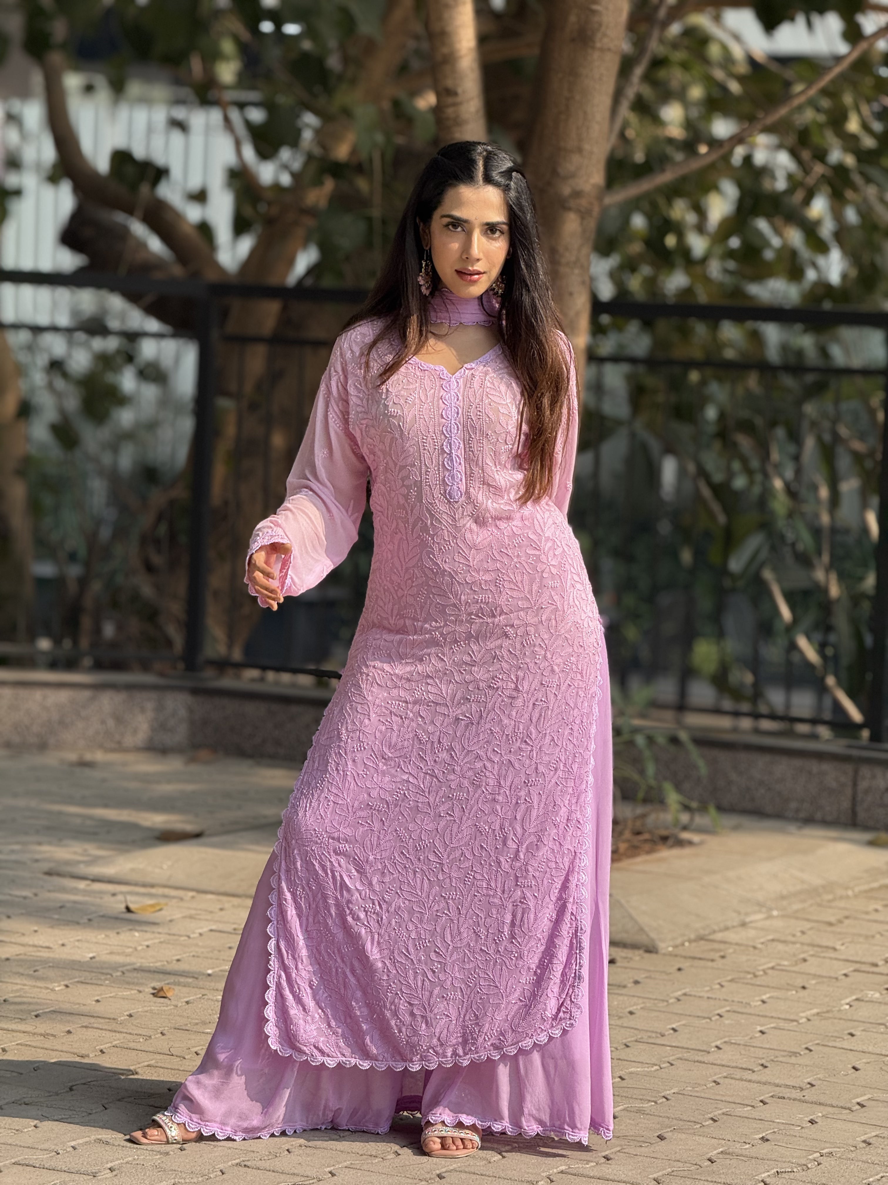 Fiorella ombré Chikankari lace kurta set (set of 3)