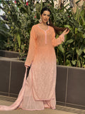 Dahlia Blossom Ombré Chikankari Lace Kurta Set (set of 3)