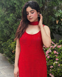 Blood Red Chikankari Strappy Kurta