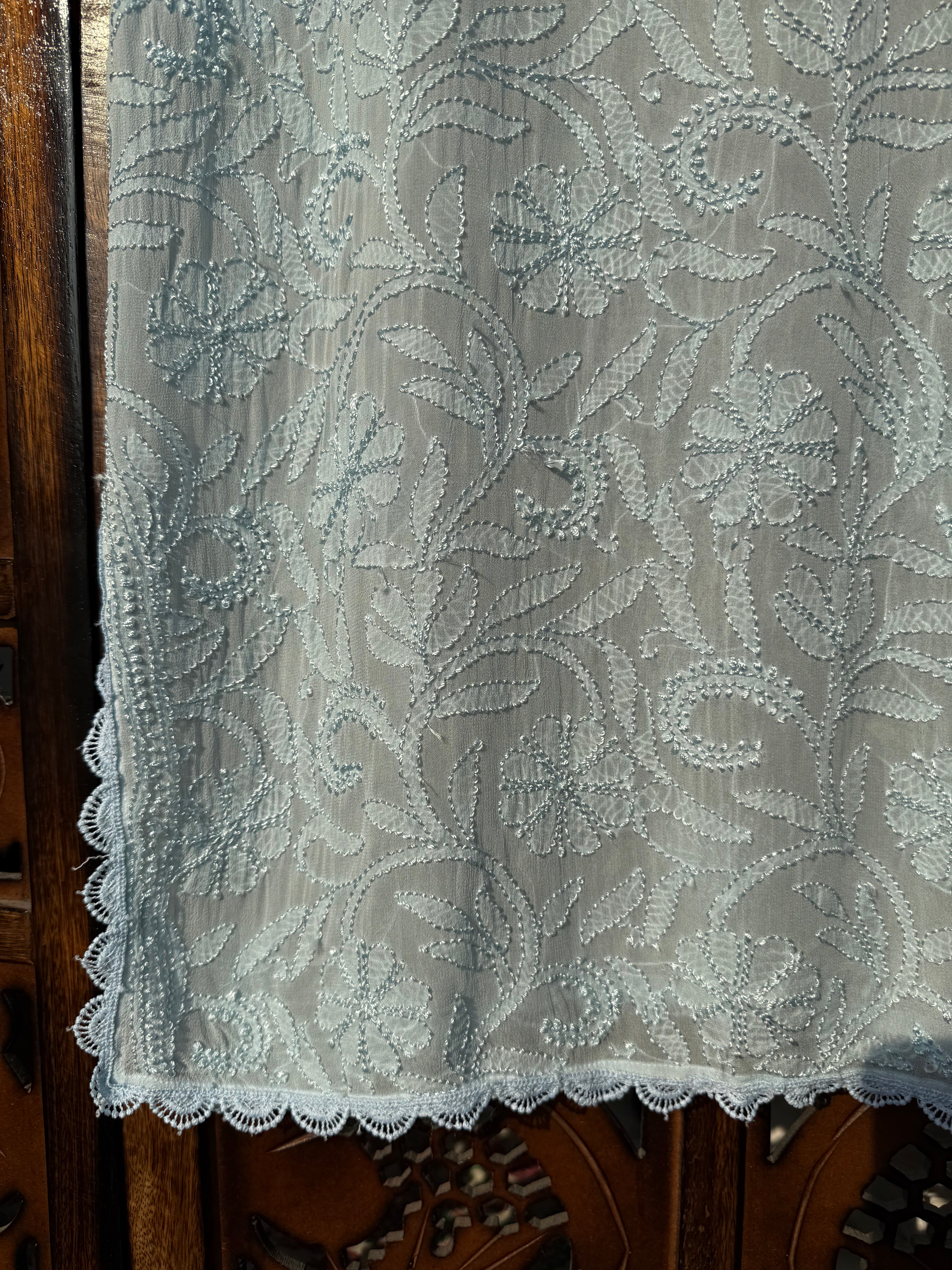 Icy Blue Summer Sorbet Chikankari Short Kurta