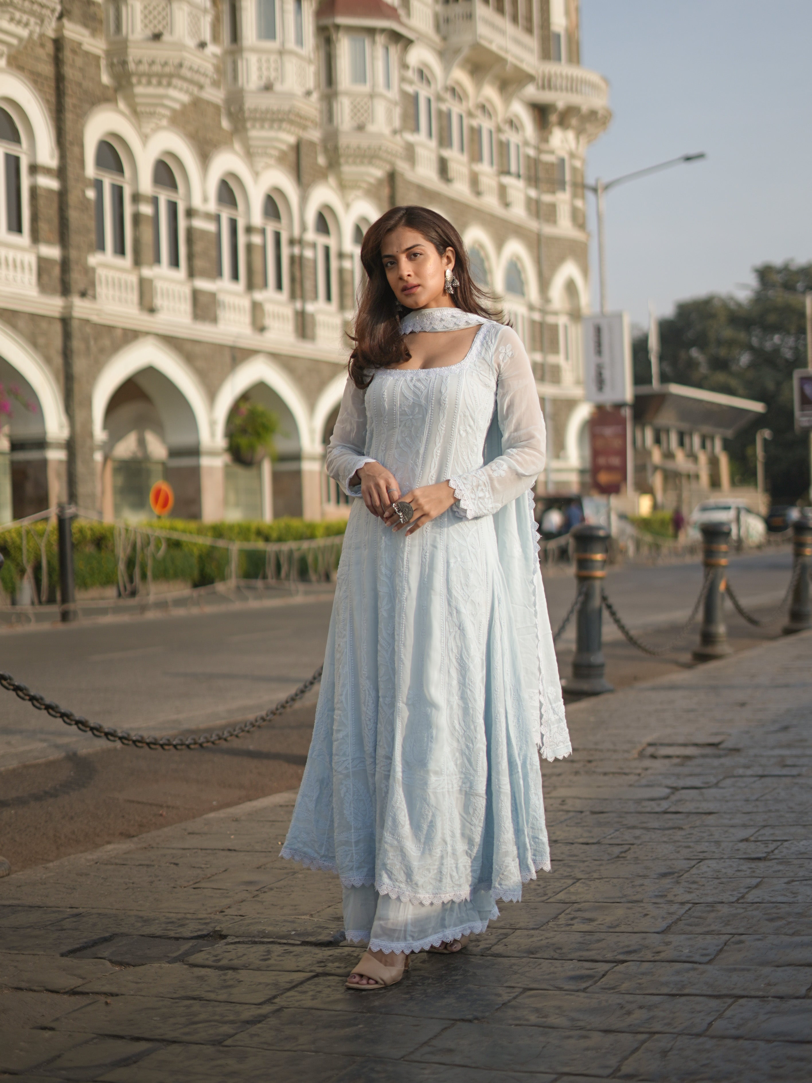 Tourmaline Chikankari Lace Anarkali Set (set of 3)