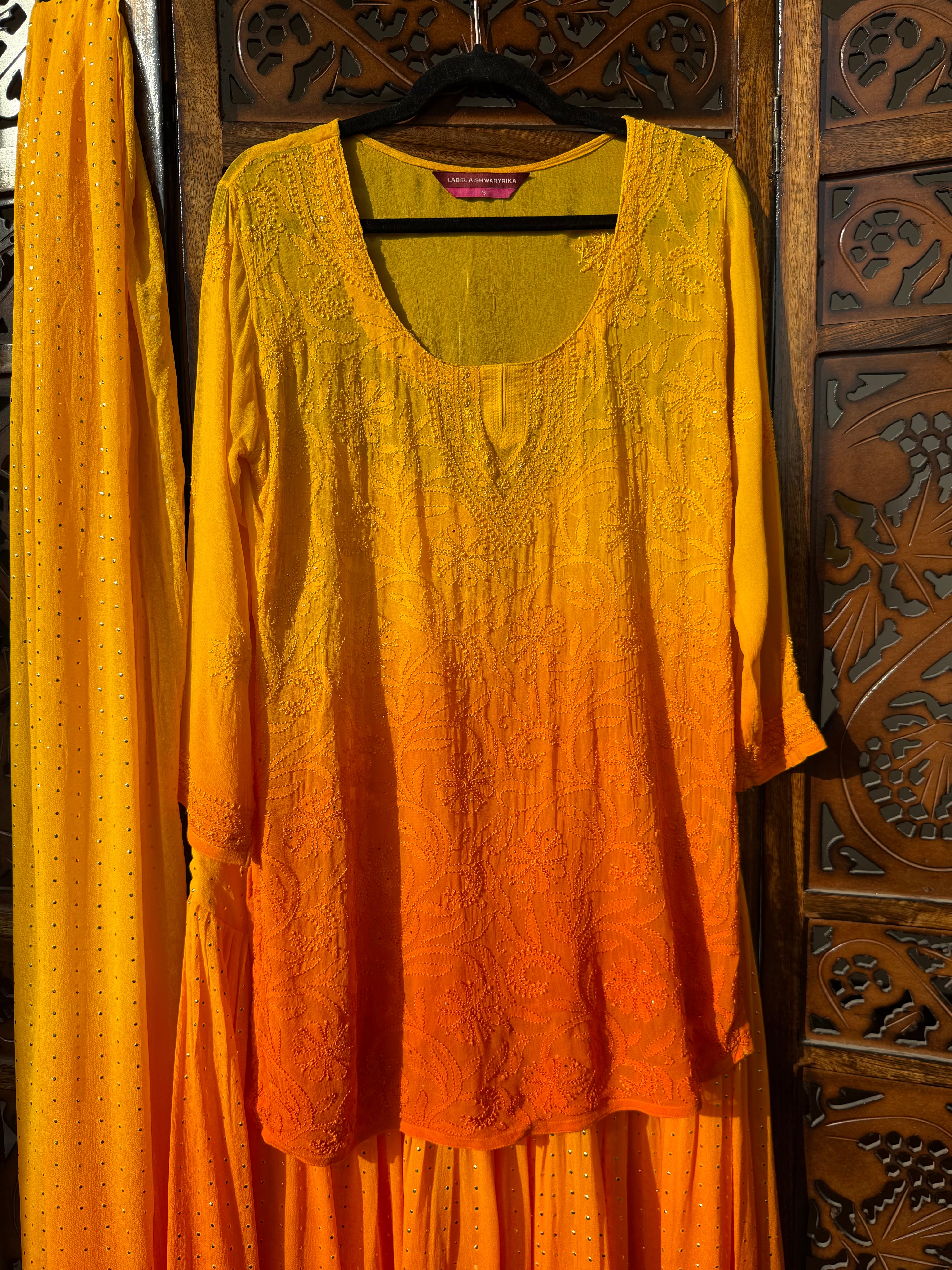 Tuscan Gold Mukaish Gharara Short Kurta Set