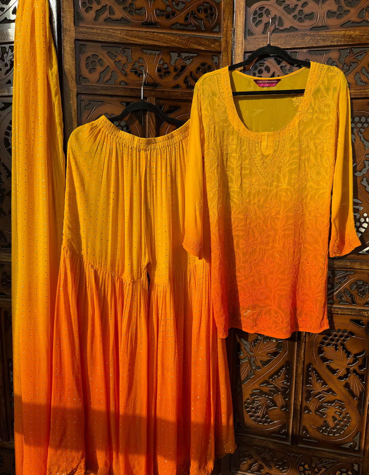 Tuscan Gold Mukaish Gharara Short Kurta Set