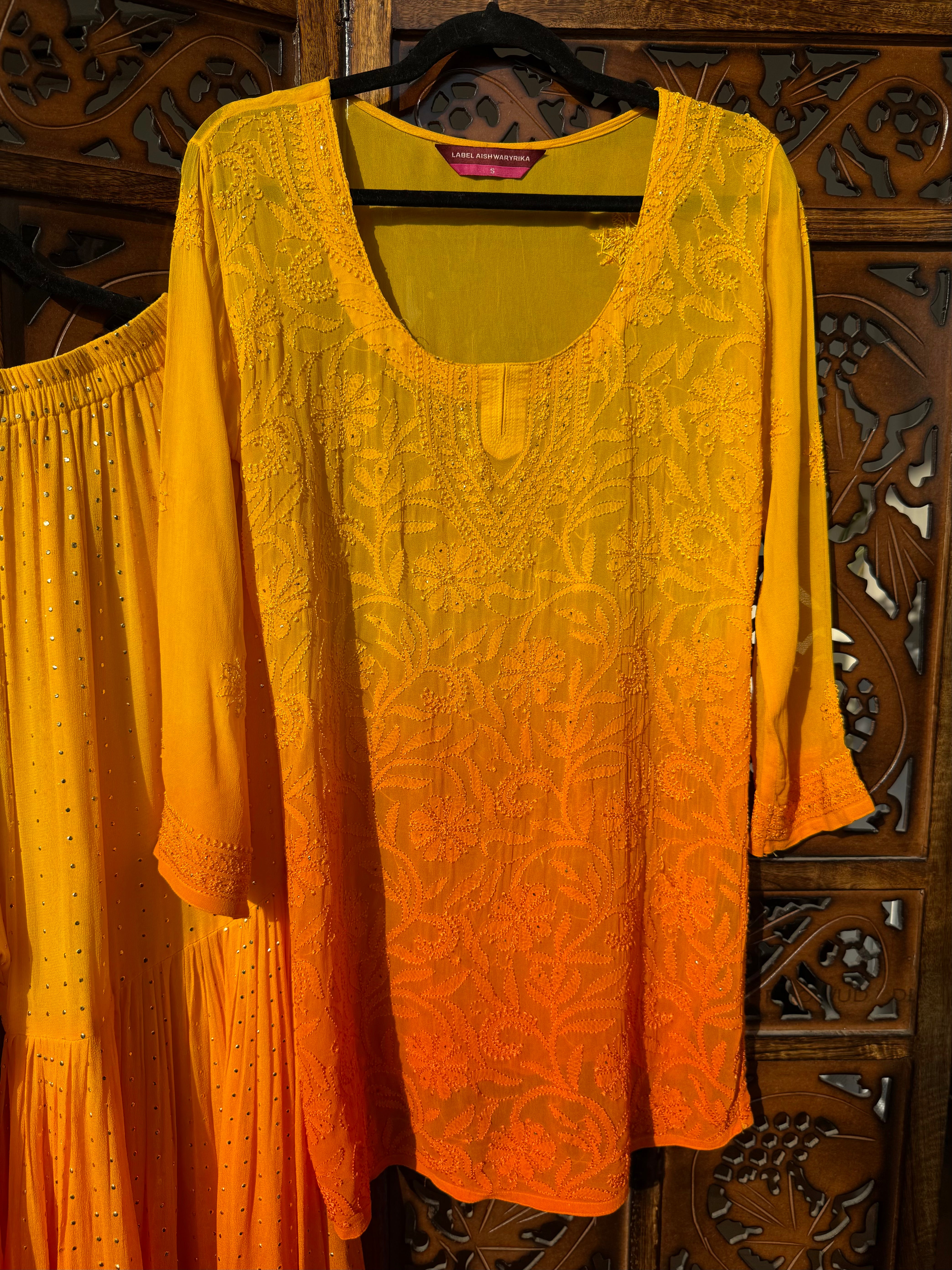 Tuscan Gold Mukaish Gharara Short Kurta Set