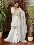 Sylver White Chikankari Gharara Short Kurta Set (set of 3)