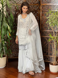 Sylver White Chikankari Gharara Short Kurta Set (set of 3)