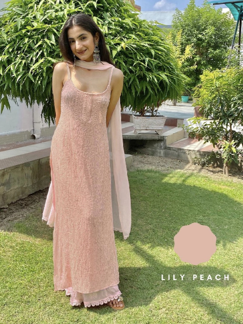 Floral Palette Chikankari Strappy Kurta Sets (Set of 3)