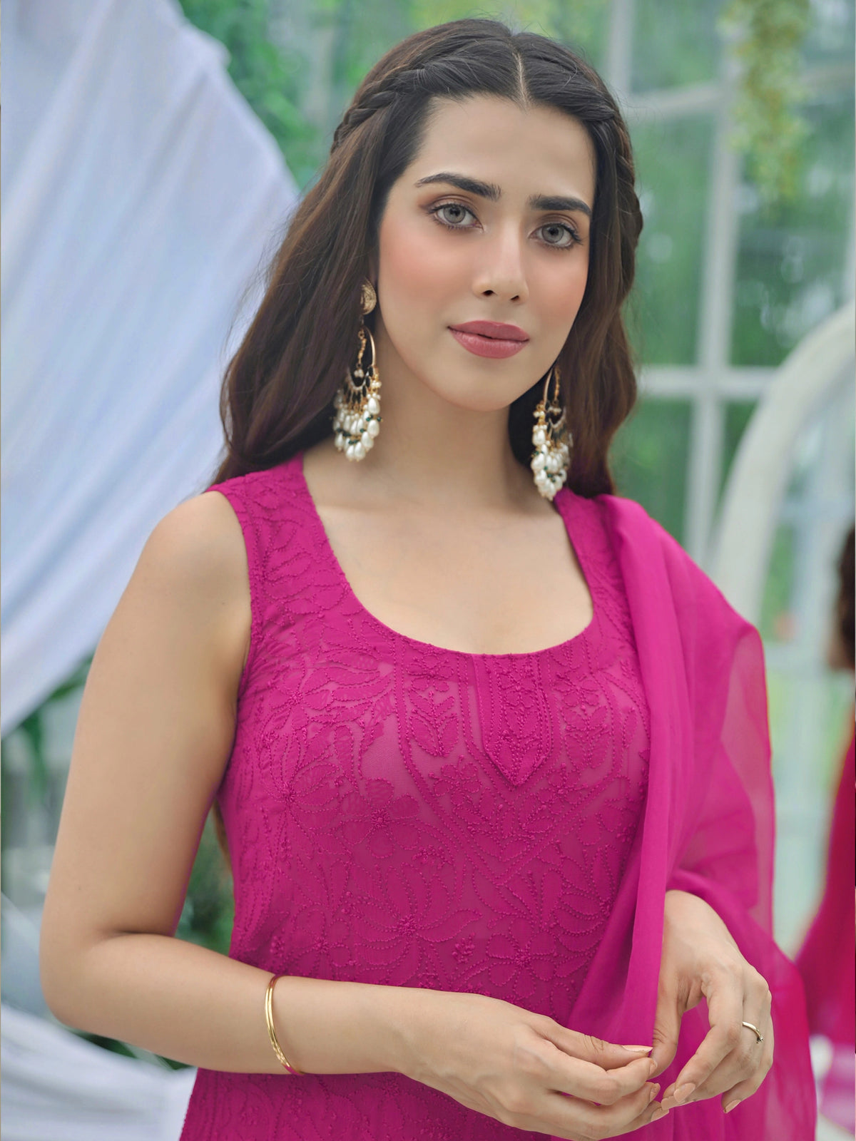 Cosmos Pink Chikankari Sleeveless Kurta Set - Shop Label Aishwaryrika