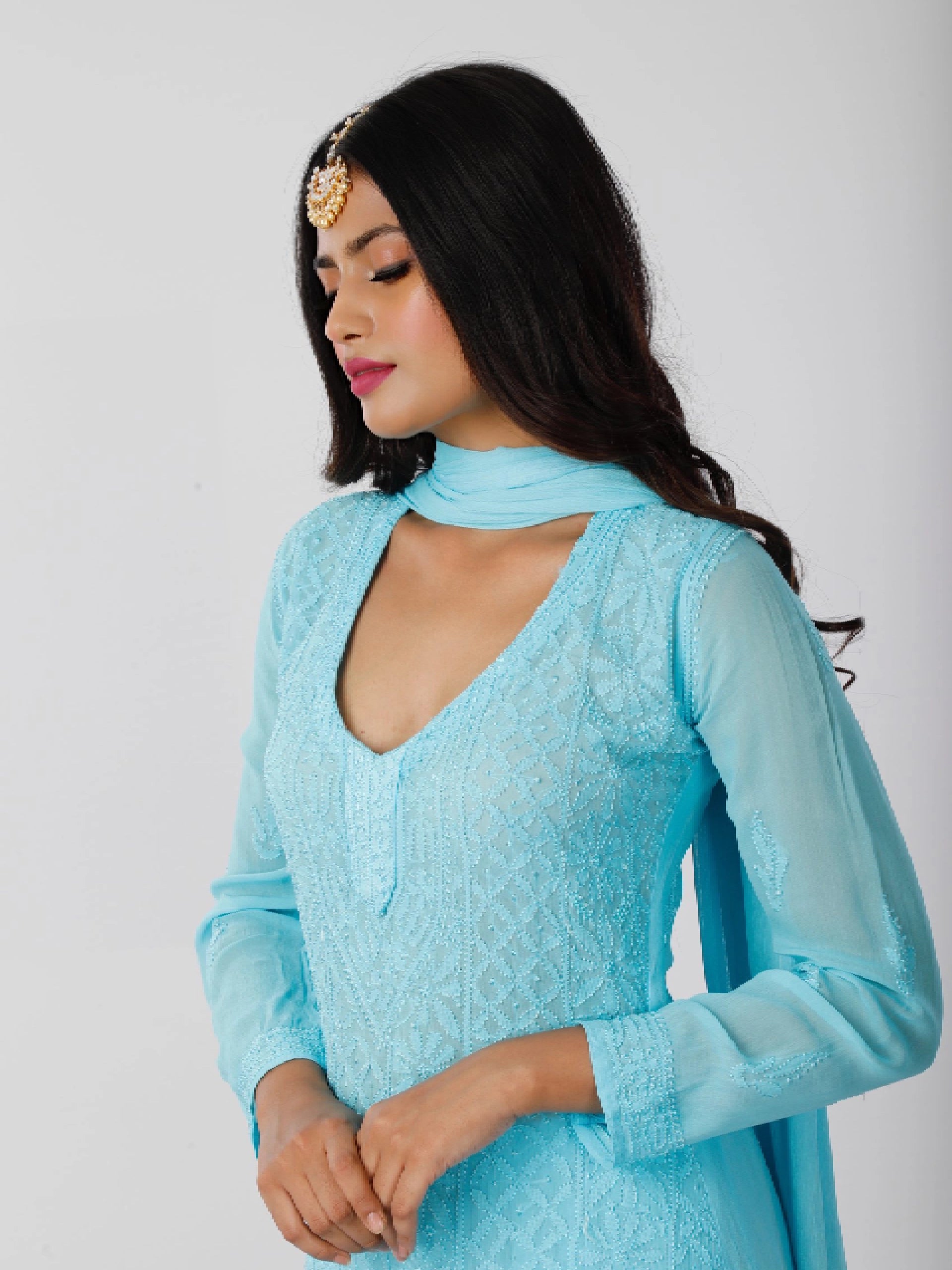 Blue Curaçao Chikankari Kurta - Shop Label Aishwaryrika