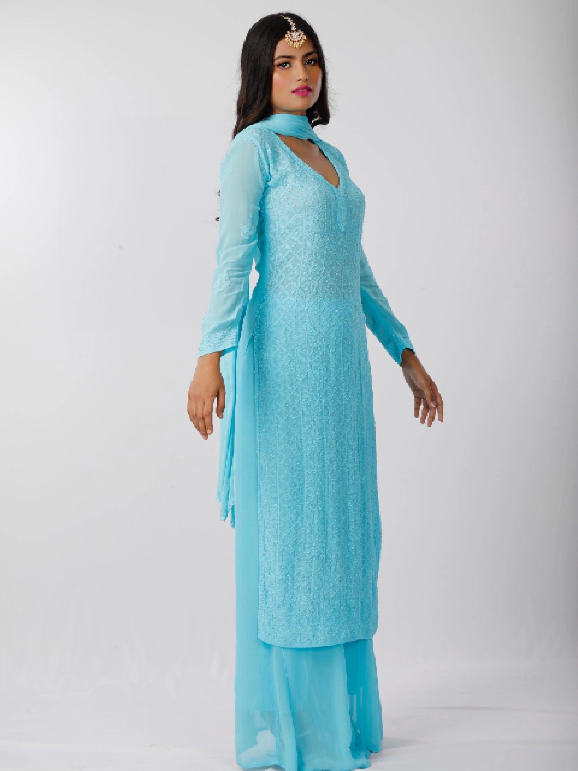 Blue Curaçao Chikankari Set - Shop Label Aishwaryrika