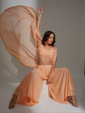 Peach Peony Chikankari & Mukaish Sharara Cape Set