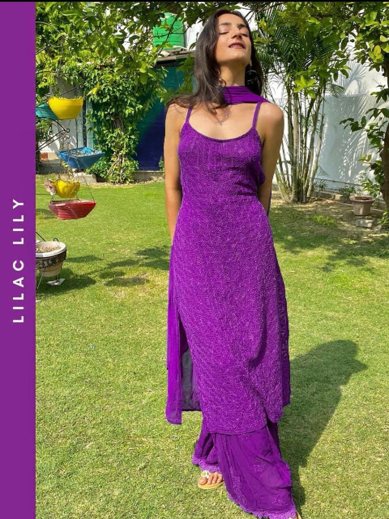Dark Hues Strappy Chikankari Kurta Set