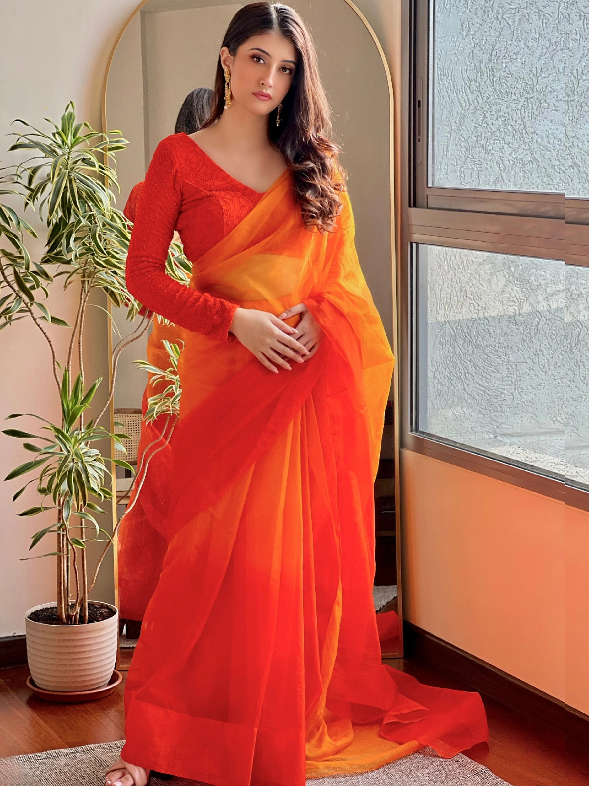 Serona Sunset Ombré Saree with Stitched Blouse (set of 2)