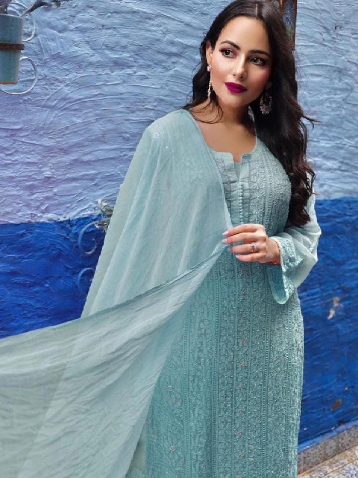 Muted Blue Chikankari Kurta Set