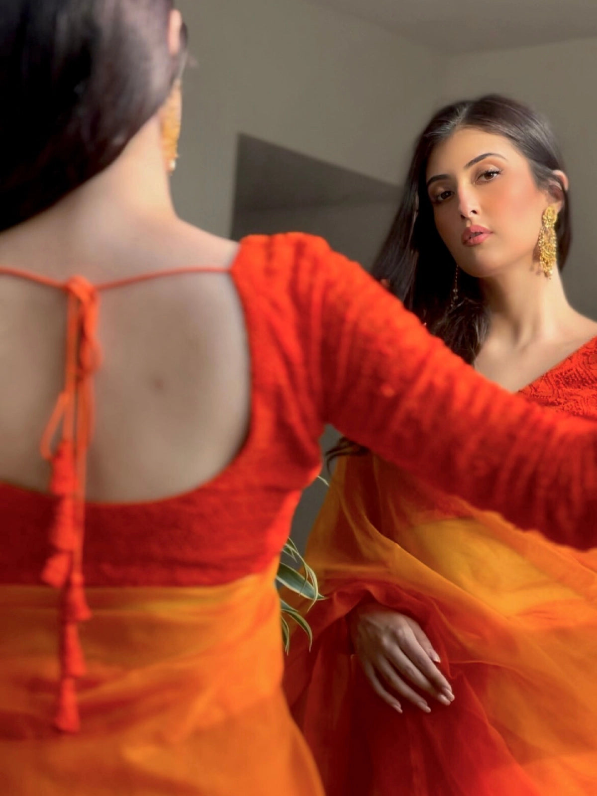 Serona Sunset ombré saree with stitched blouse (set of 2)