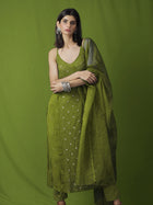 Olive Green Ring Work Strappy Chikankari Kurta Set