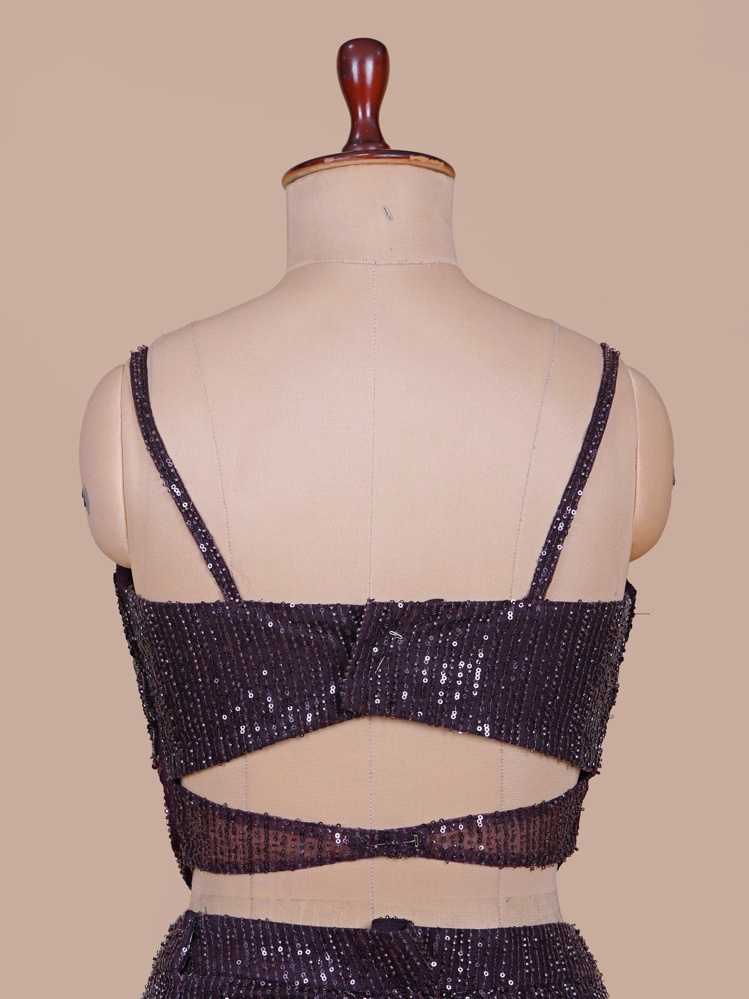 Imperial Wine Sequin & Crystal Corset Drape Saree