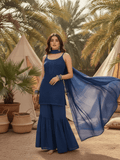 Mystic Blue Chikankari Gharara Set (Set of 3)