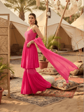 Blaze Pink Chikankari Gharara Set (Set of 3)