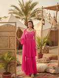Blaze Pink Chikankari Gharara Set (Set of 3)