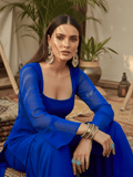Berry Blue Chikankari Gharara Short Kurta Set (Set of 3)